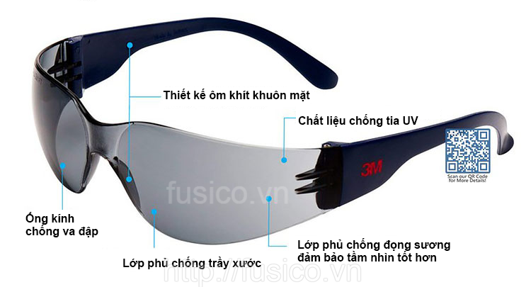 Kính bảo hộ lao động 3M 2721 chống uv chống trầy xước chống đọng sương