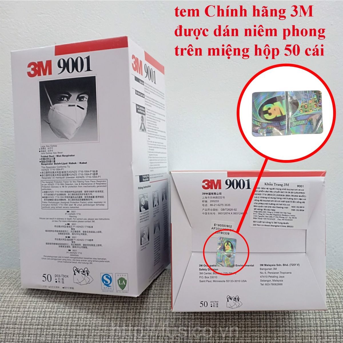 Tem chống hàng giả khẩu trang 3m 9001