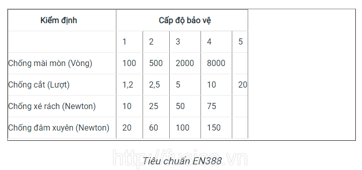Chi tiết tiêu chuẩn EN388